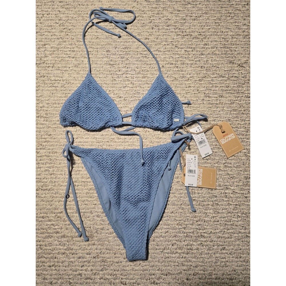 Outer Banks Pacsun Bikini Kook Tie Bikini Triangle Top Cheeky Bottoms Blue XL